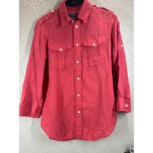 Ralph Lauren Sport RED LONG SLEEVE LINEN Button Down SHIRT Womens size‎ 2